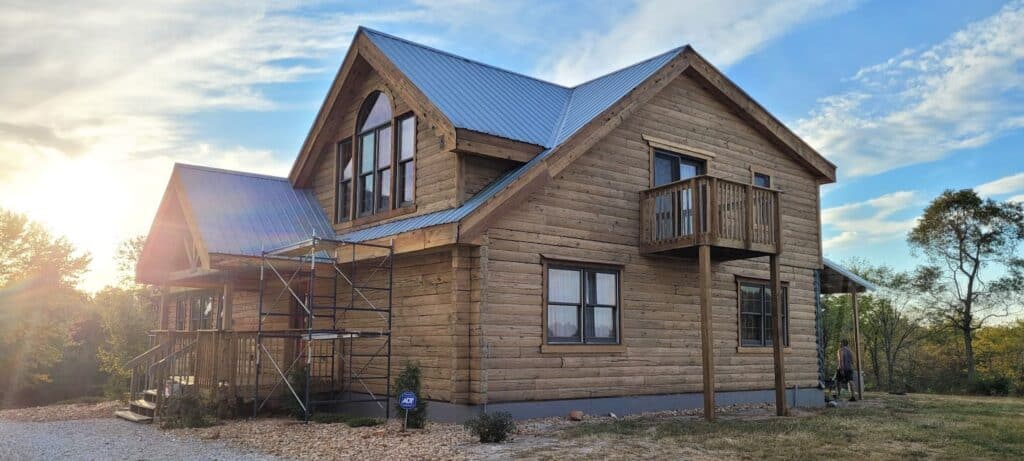 Log Home After Media Blasting