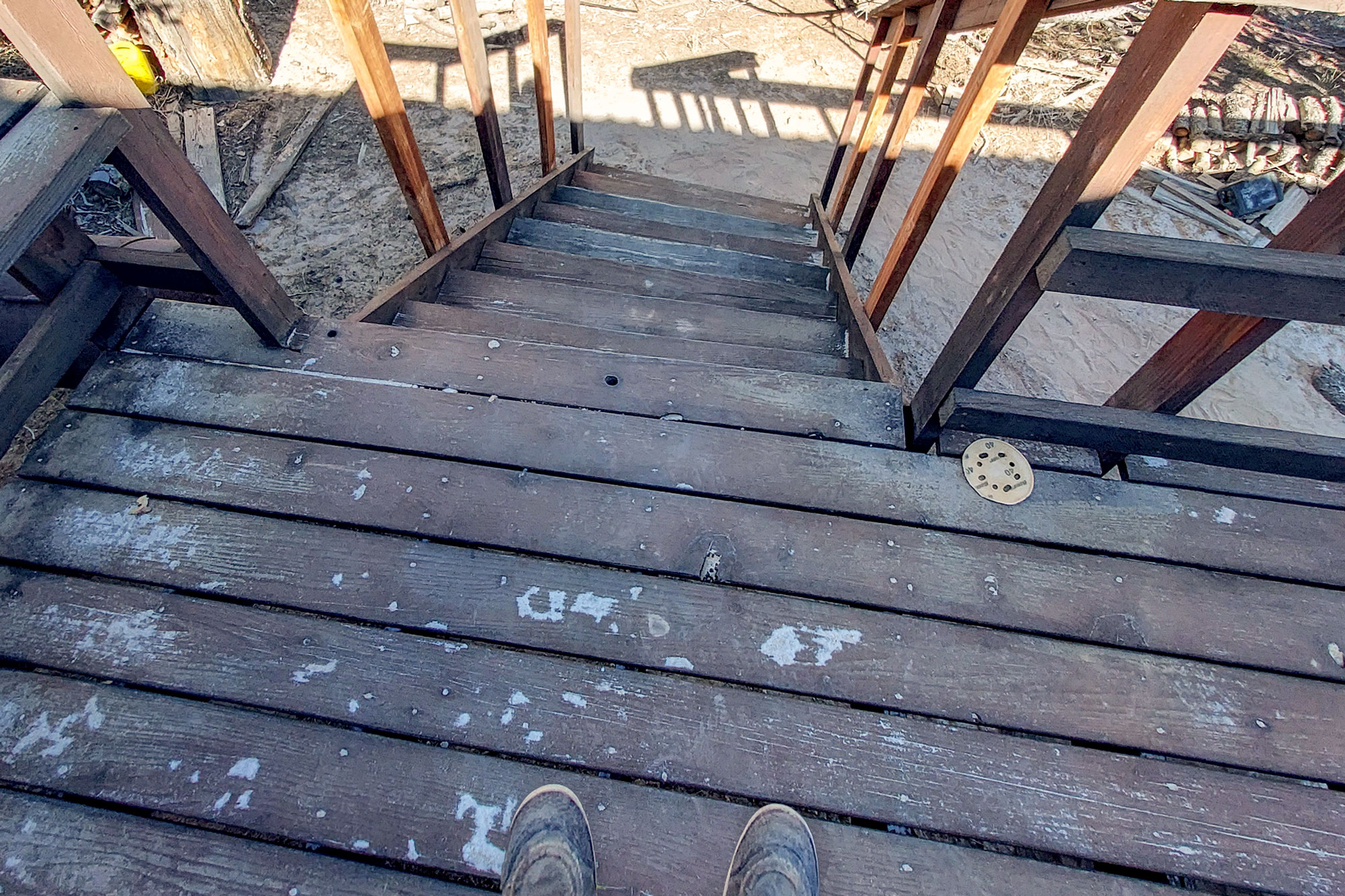 Log Masters Restorations Removing Nailed in Mortar and Wire Chinking with Hammer and Chisel