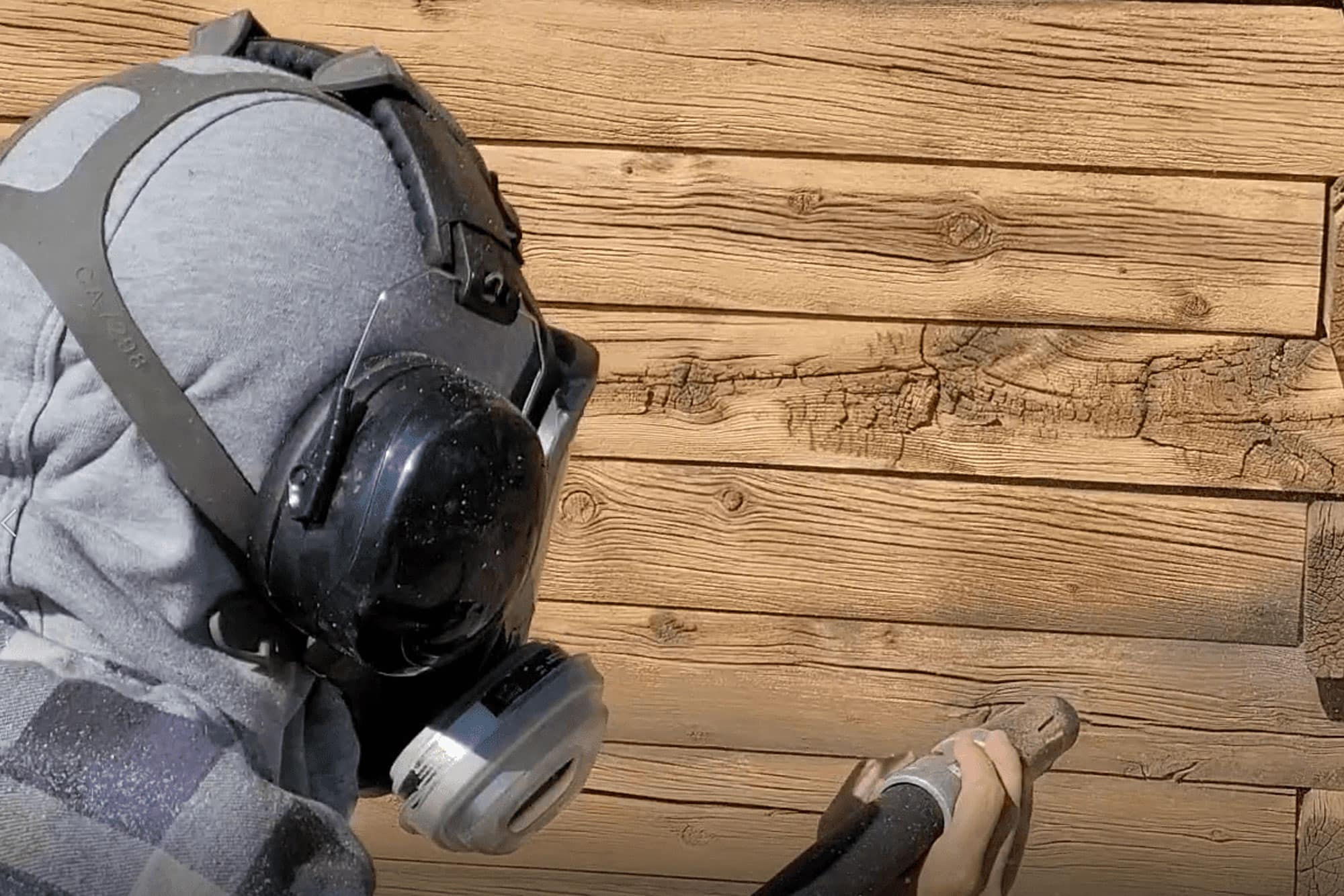 Log Masters Restorations Removing Nailed in Mortar and Wire Chinking with Hammer and Chisel